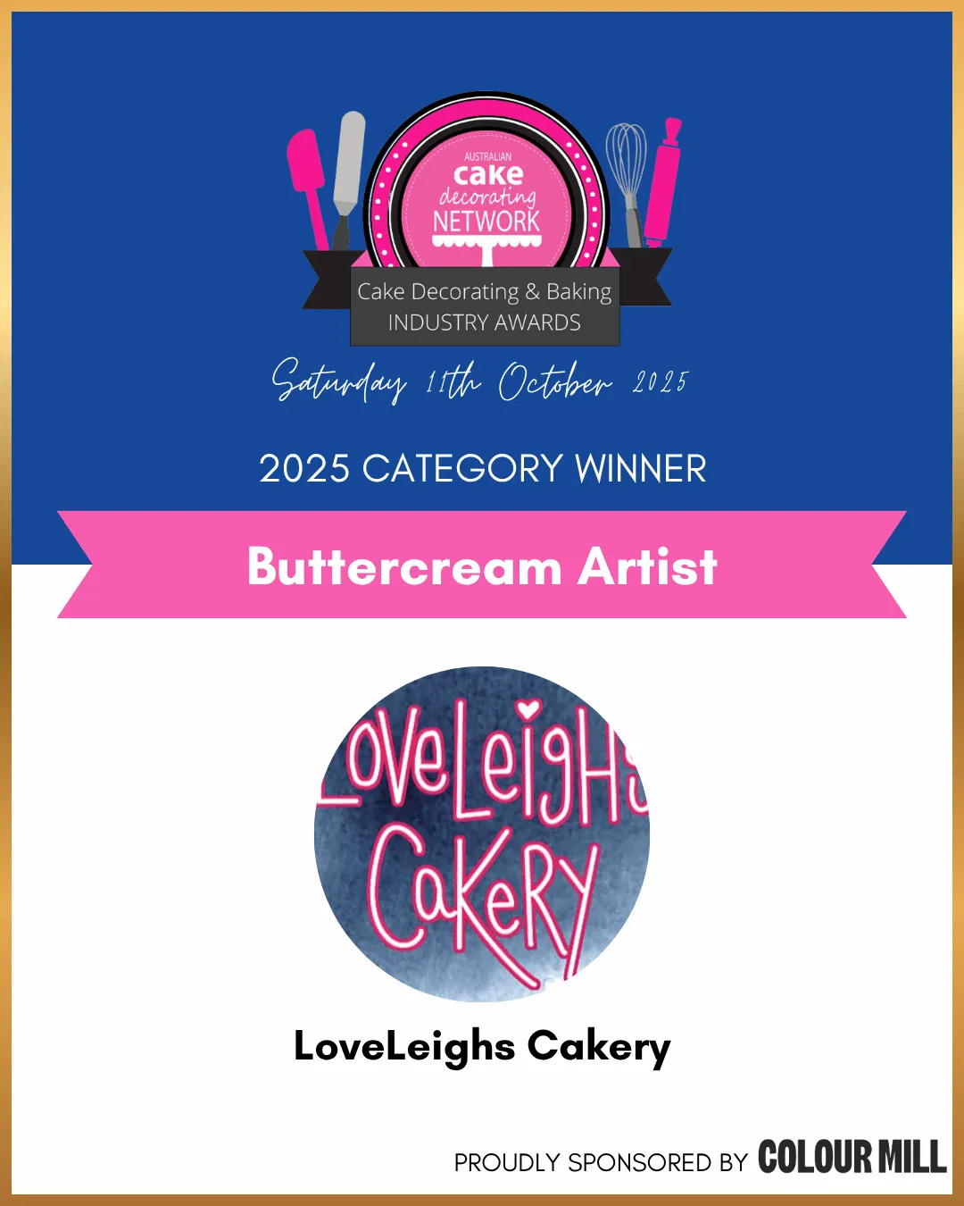 2025 ACDN Awards Buttercream Artist category winner card