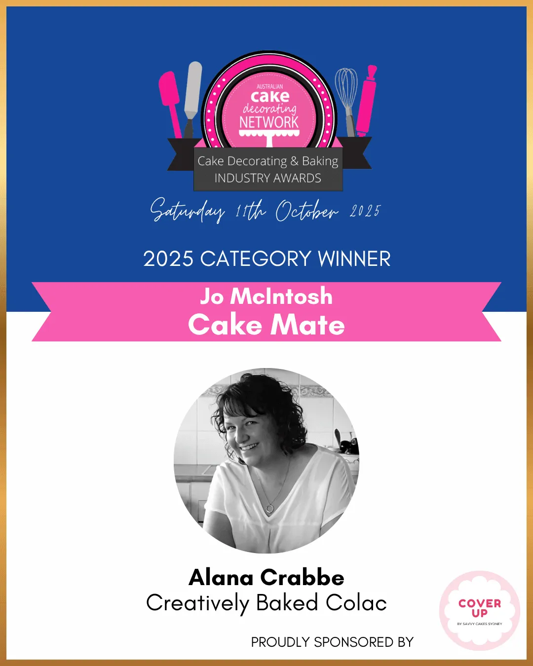 2025 ACDN Awards The Jo McIntosh Cake Mate Award category winner card