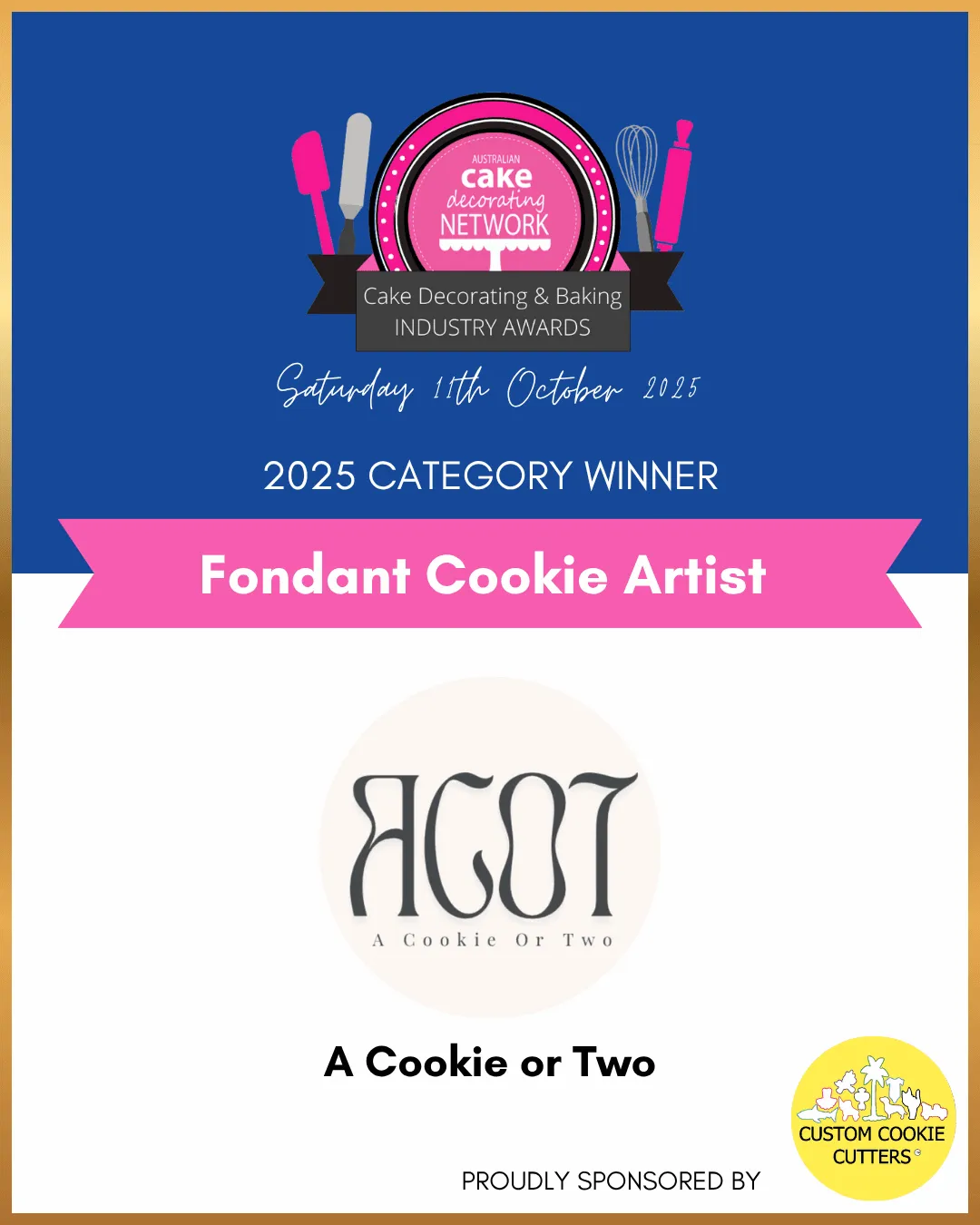 2025 ACDN Awards Fondant Cookie Artist category winner card