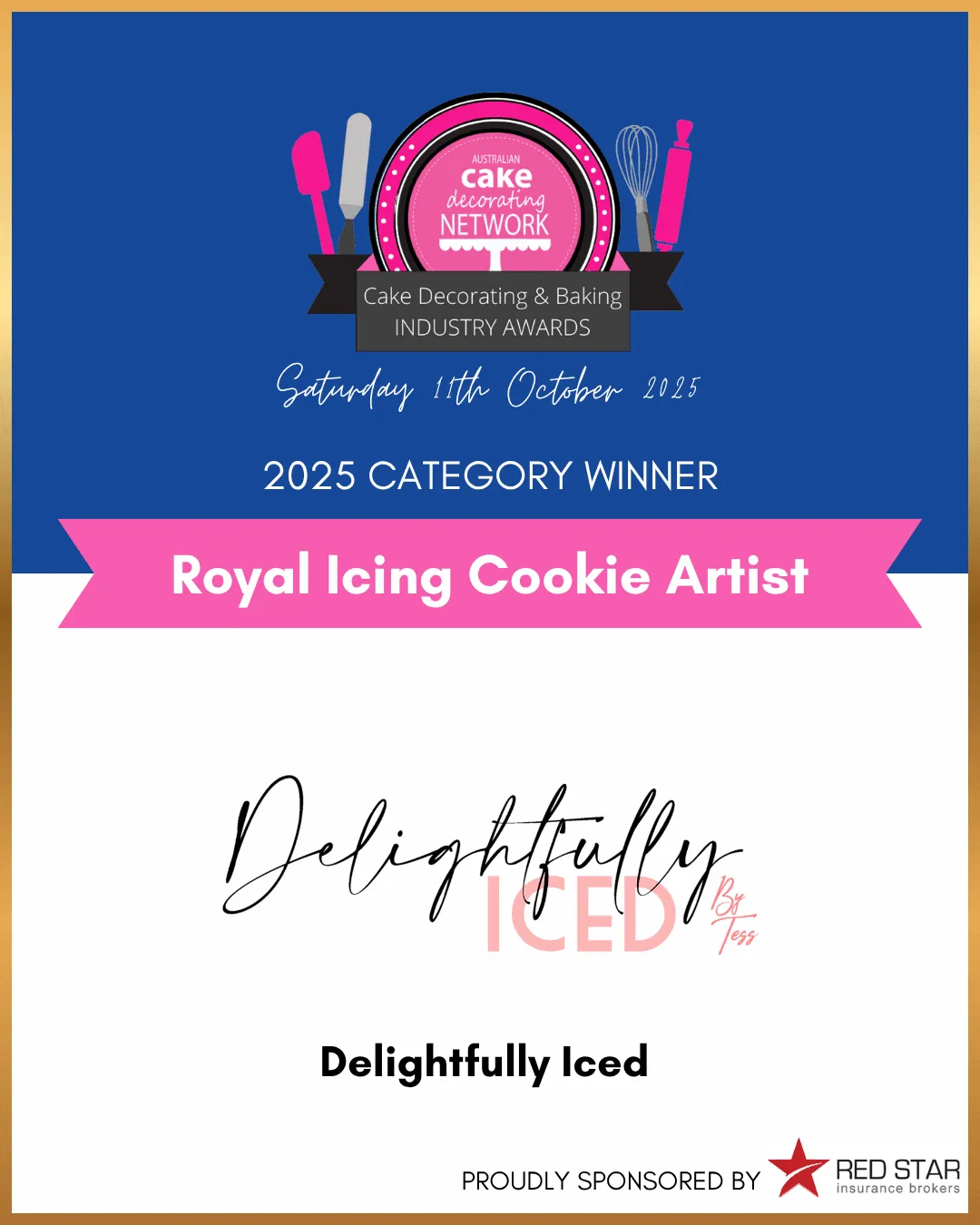 2025 ACDN Awards Royal Icing Cookie Artist category winner card