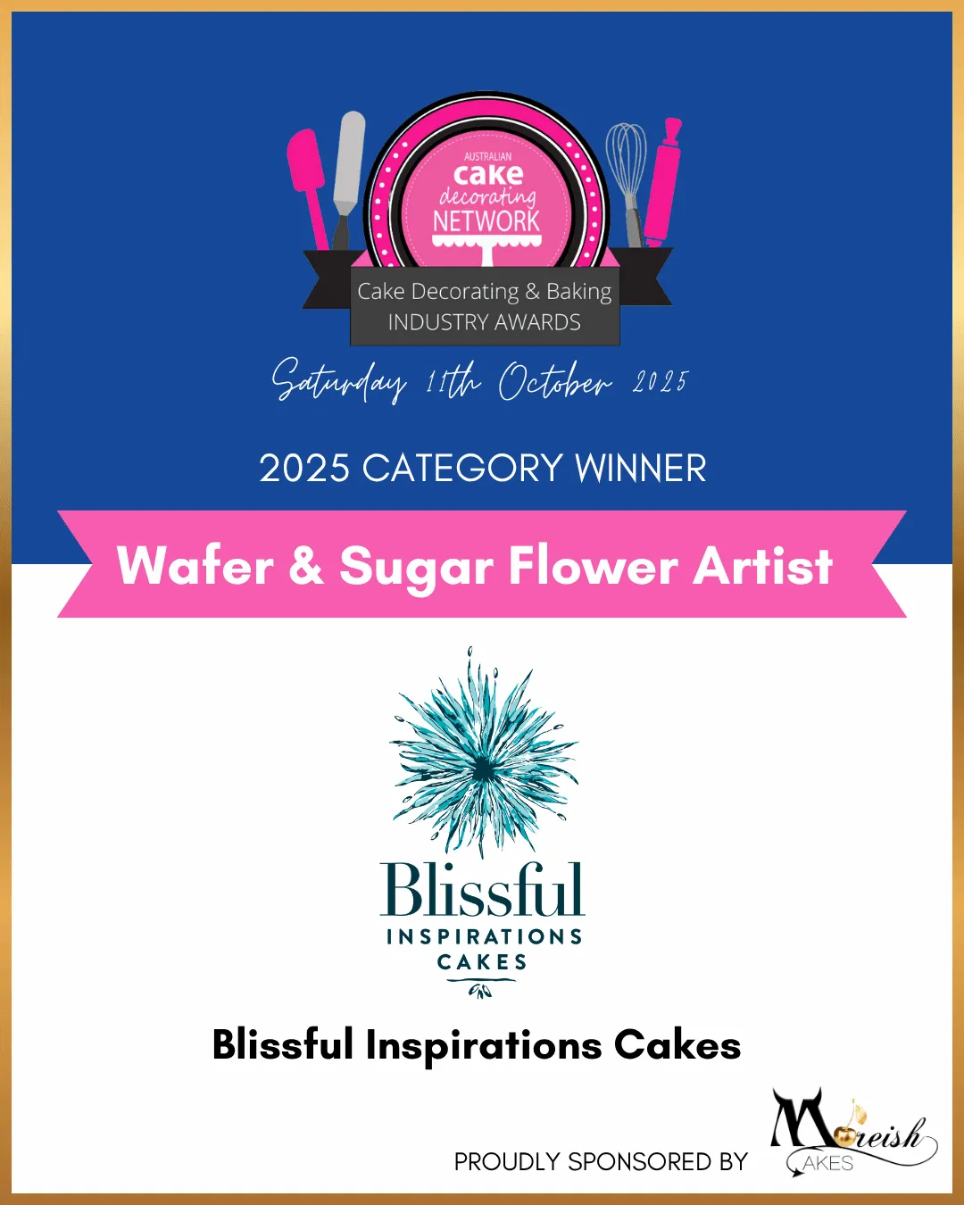 2025 ACDN Awards Wafer and Sugar Flower Artist category winner card