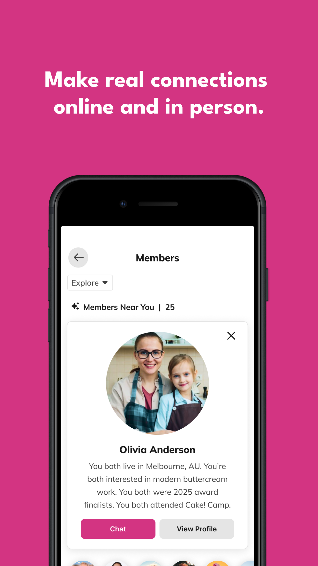 A member profile and connections inside the Cake! app